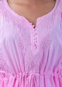 Ombre Yellow Chikankari Kaftan - Pink, Free Size