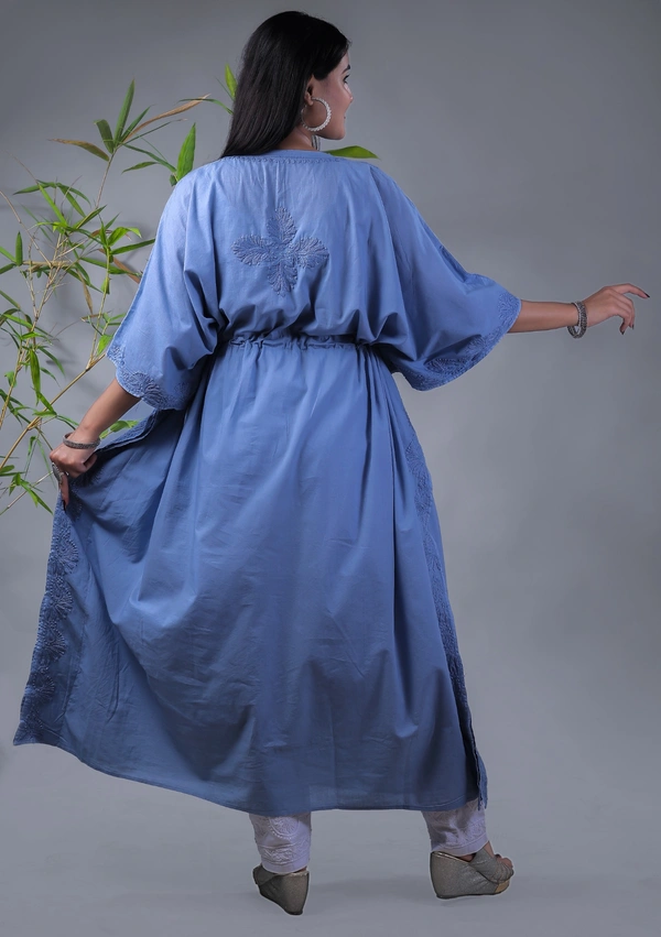 Ombre Yellow Chikankari Kaftan - Grey, Free Size