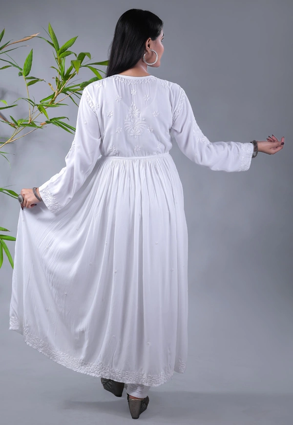 White Modal Chikankari Gown - White, M(38)