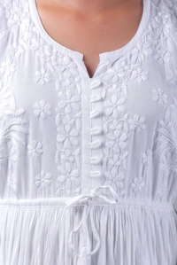 White Modal Chikankari Gown - White, M(38)