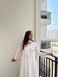 White Chikankari Mulmul Three Layer Frock - White, 2XL(44)