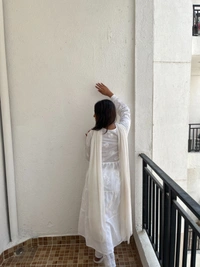 White Chikankari Mulmul Three Layer Frock - White, 2XL(44)