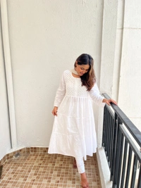 White Chikankari Mulmul Three Layer Frock - White, 2XL(44)