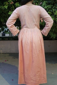 Chikankari Angarkha Style Long Kurta - Chikoo Brown, L(40)