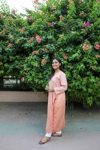 Chikankari Angarkha Style Long Kurta - Chikoo Brown, L(40)