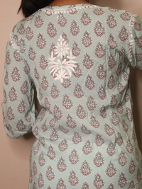Aqua Green Chikankari Straight Long Kurti  - Aqua Green, S(36)