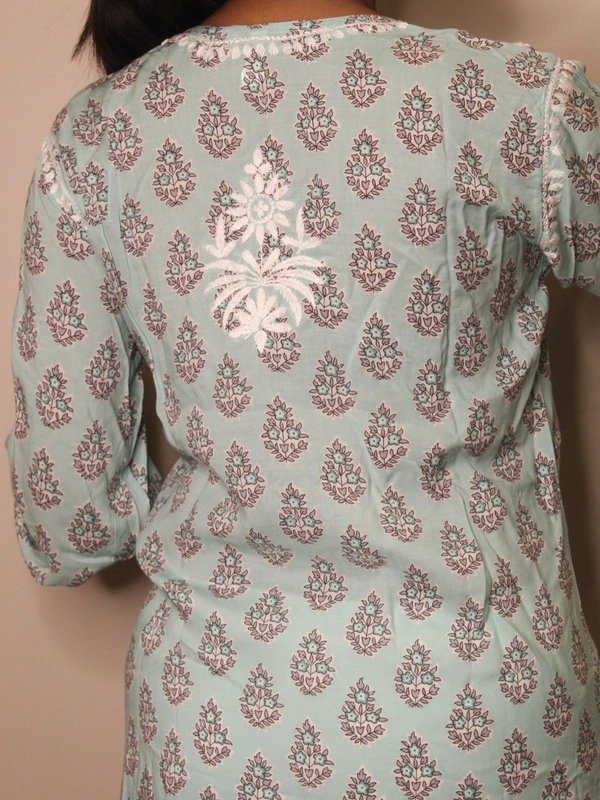 Aqua Green Chikankari Straight Long Kurti  - Aqua Green, S(36)