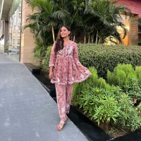 Mulprint Chikankari Coord Set(wine) - Wine, 2XL(44)