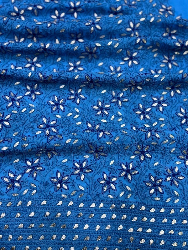 Blue Chikankari Georgette Unstiched Suit - Blue, Unstiched