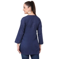 Navy Blue Chikankari Mulmul Short Kurti - Dark Blue, L(40)