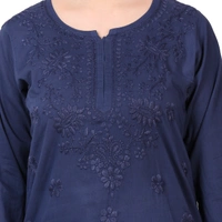 Navy Blue Chikankari Mulmul Short Kurti - Dark Blue, L(40)