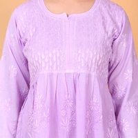 Lilac Chikankari Mulmul Three Layer Frock - Lilac, M(38)
