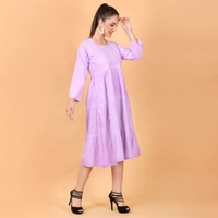 Lilac Chikankari Mulmul Three Layer Frock - Lilac, M(38)