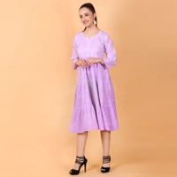 Lilac Chikankari Mulmul Three Layer Frock - Lilac, M(38)