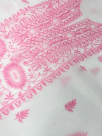 Pink Embroidered  Chikankari Unstiched Organza Kurta Dupatta  - White, Unstiched