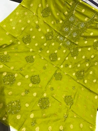 Mehndi Chikankari Unstiched Kurta Dupatta  - Mehndi Green, Unstiched