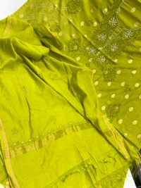 Mehndi Chikankari Unstiched Kurta Dupatta  - Mehndi Green, Unstiched