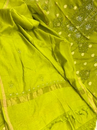 Mehndi Chikankari Unstiched Kurta Dupatta  - Mehndi Green, Unstiched