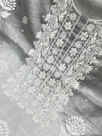 Silver Chikankari Pure Tissue Suit