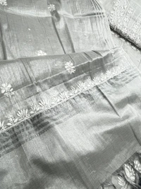 Silver Chikankari Pure Tissue Suit