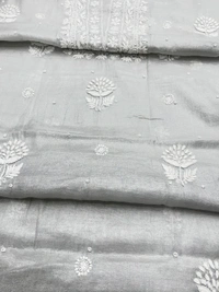 Silver Chikankari Pure Tissue Suit