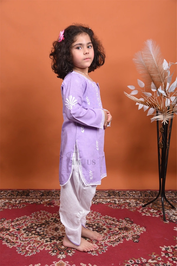 Small Chikankari Kurti With Dhoti Set - 16, Purple