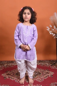 Small Chikankari Kurti With Dhoti Set - 16, Purple
