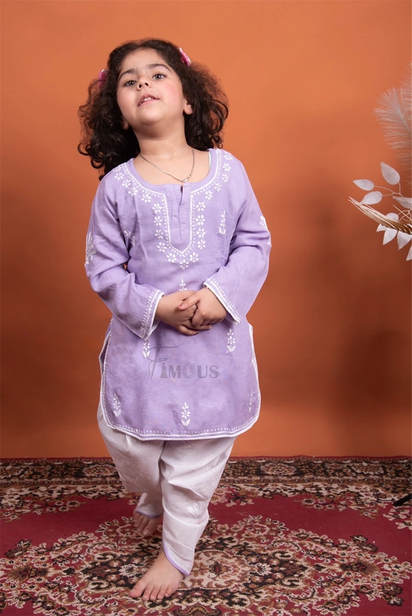 Small Chikankari Kurti With Dhoti Set - Purple, 22