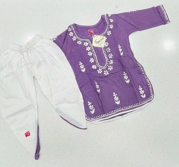 Small Chikankari Kurti With Dhoti Set - Wine, 30