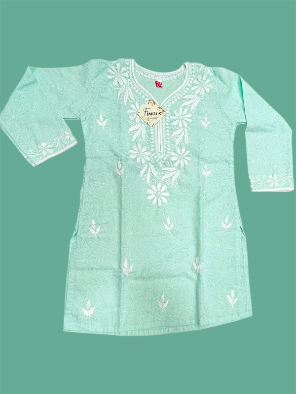 Purple Chikankari Kids Kurti Plazo Sets  - Sea Green, 18