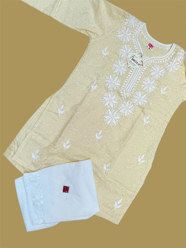 Purple Chikankari Kids Kurti Plazo Sets  - Golden Yellow, 34