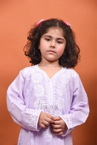Purple Chikankari Kids Kurti Plazo Sets  - Purple, 34