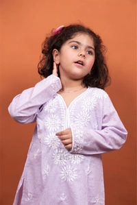 Purple Chikankari Kids Kurti Plazo Sets  - Purple, 24