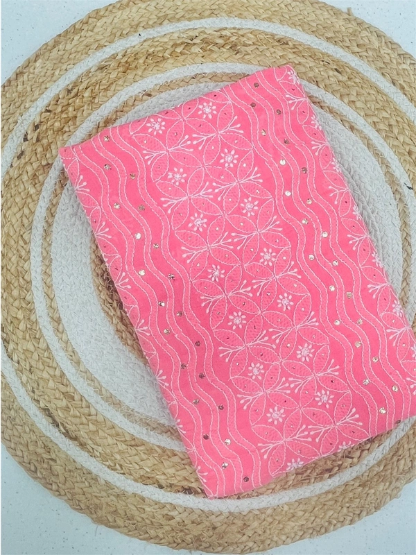 Peach Chikankari Unstiched Dress Material 
