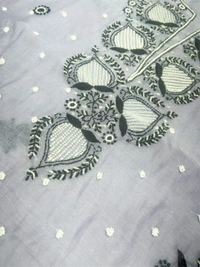 Grey Chikankari Unstiched Dress In Mul Chanderi - Grey