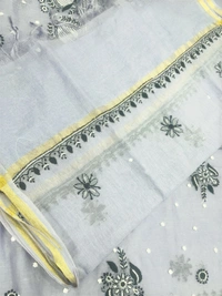 Grey Chikankari Unstiched Dress In Mul Chanderi - Grey