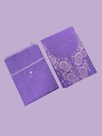 Chikankari Unstiched Kurta Dupatta In Kota Fabric - Blue