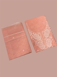 Chikankari Unstiched Kurta Dupatta In Kota Fabric - Blue