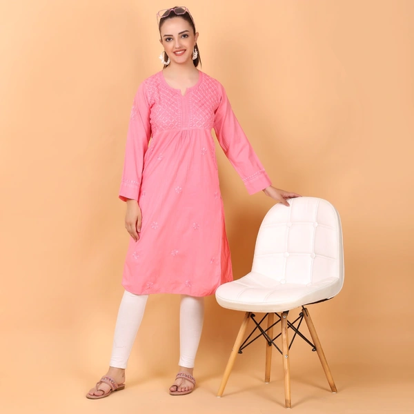 Peach Chikankari Side Pocket Style Kurti - Peach, M(38)