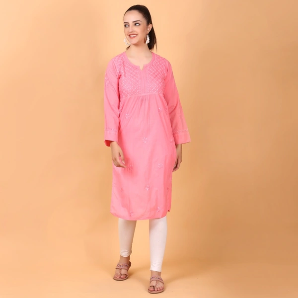 Peach Chikankari Side Pocket Style Kurti - Peach, L(40)