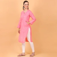 Peach Chikankari Side Pocket Style Kurti - XL(42)