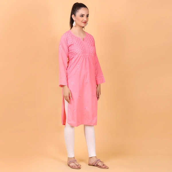 Peach Chikankari Side Pocket Style Kurti - Peach, M(38)