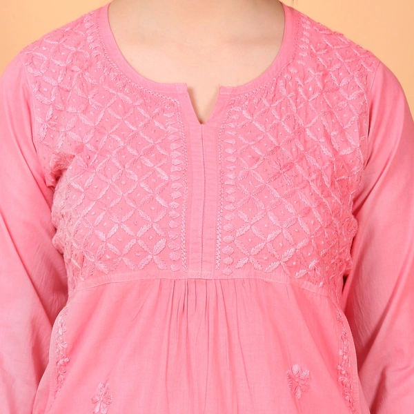 Peach Chikankari Side Pocket Style Kurti - Peach, L(40)