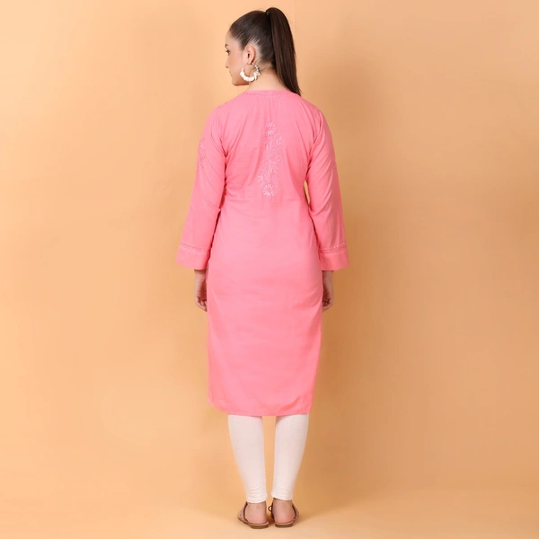 Peach Chikankari Side Pocket Style Kurti - Peach, L(40)