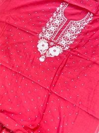 Maroon Chikankari Unstiched MulChanderi Dress Material - Maroon, Unstiched