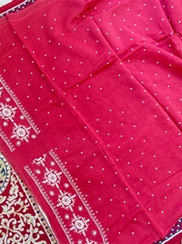 Maroon Chikankari Unstiched MulChanderi Dress Material - Maroon, Unstiched