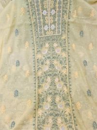 Lemon Yellow Chikankari Mulchanderi Unstiched Dress Material - Lemon Yellow, Unstiched