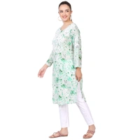 Soft Green Mulprint Chikankari Long Kurti - Green, 4XL(48)