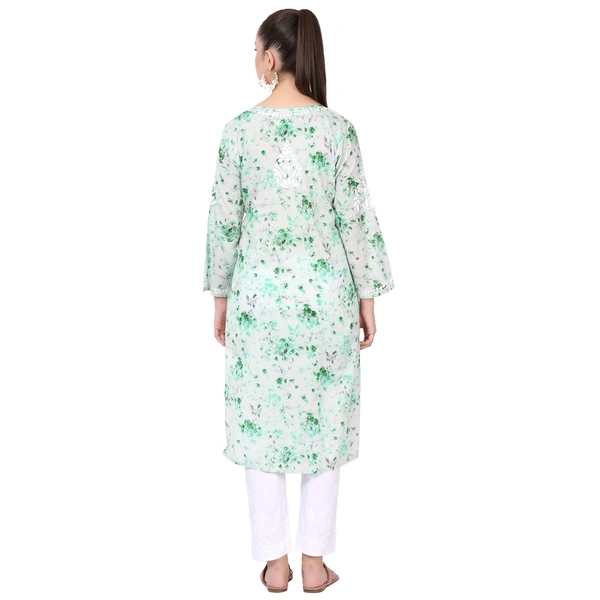 Soft Green Mulprint Chikankari Long Kurti - Green, 4XL(48)