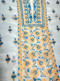Premium Chikankari Unstiched Dual Tone Embroidered Organza Kurta Dupatta - White, Unstiched